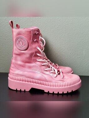 Versace Jeans Couture Pink & White Tie-Dye V Emblem Ankle Boots Size EU 38 US 8